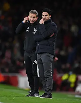 Arsenal's Mikel Arteta and Albert Stuivenburg During Arsenal vs Liverpool, Premier League 2021-22