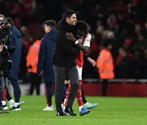Arsenal's Mikel Arteta and Bukayo Saka Celebrate Victory over West Ham United