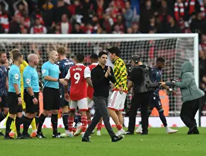 Arsenal's Mikel Arteta Celebrates with Fans after Victory over Nottingham Forest (2022-23)