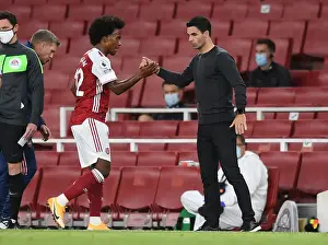 Arsenal's Mikel Arteta Celebrates with Willian Amidst the Action: Arsenal v West Ham United, 2020-21 Premier League