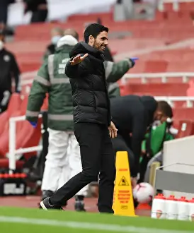Arsenal's Mikel Arteta Celebrates Win Against Sheffield United in Empty Emirates Stadium, 2020-21 Premier League