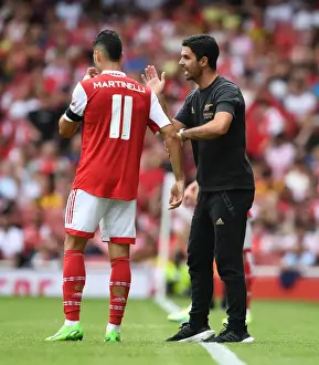 Arsenal's Mikel Arteta Coaches Gabriel Martinelli at Emirates Cup Match, 2022