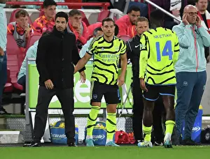Arsenal's Mikel Arteta Guides Cedric Soares Against Brentford in Carabao Cup