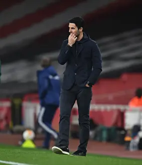 Arsenal's Mikel Arteta Leads Team in Empty Emirates Stadium Against Olympiacos, UEFA Europa League Round of 16