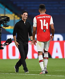 Arsenal V Manchester City - FA Cup Semi-Final 2019-20 Prints: Arsenal's Mikel Arteta and Pierre-Emerick Aubameyang Celebrate FA Cup Semi-Final Victory over Manchester City