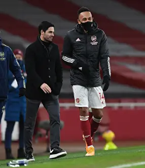 Arsenal's Mikel Arteta and Pierre-Emerick Aubameyang Celebrate Win Against Newcastle United in Empty Emirates Stadium (Arsenal v Newcastle United 2021)