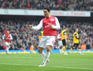Images Dated 4th February 2012: Arsenal's Mikel Arteta Scores Fifth Goal in Thrilling Victory over Blackburn Rovers (2011-12)
