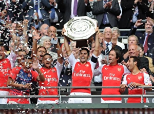 Arsenal's Mikel Arteta and Team Celebrate FA Community Shield Victory over Manchester City