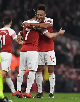 Arsenal V Bournemouth 2018-19 Prints: Arsenal's Mkhitaryan and Aubameyang Celebrate Goals Against Bournemouth