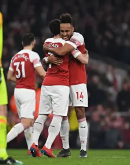 Arsenal V Bournemouth 2018-19 Prints: Arsenal's Mkhitaryan and Aubameyang: A Dynamic Duo in Action - Scoring Glory Against Bournemouth