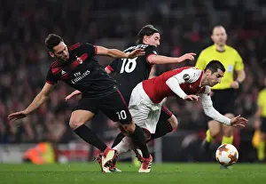 Arsenal V AC Milan 2017-18 Prints: Arsenal's Mkhitaryan Clashes with Calhanoglu and Montolivo in Europa League Showdown