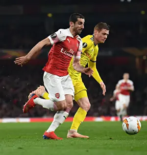 Arsenal V BATE Borisov 2018-19 Prints: Arsenal's Mkhitaryan Faces Off Against BATE's Filipovic in Europa League Clash