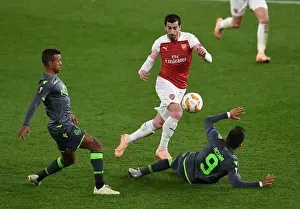 Arsenal V Sporting Clube De Portugal 2018-19 Prints: Arsenal's Mkhitaryan Fends Off Sporting Duo Nani and Acuna in Europa League Clash