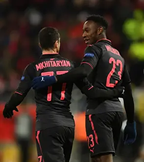 Ostersunds V Arsenal 2017-18 Prints: Arsenal's Mkhitaryan and Welbeck Celebrate Goals Against Ostersunds in Europa League