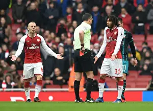 Arsenal V Southampton 2017-18 Prints: Arsenal's Mohamed Elneny Dismissed with Red Card by Referee Andre Marriner (2017-18)
