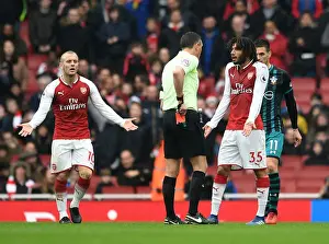 Arsenal V Southampton 2017-18 Prints: Arsenal's Mohamed Elneny Red-Carded by Referee Andre Marriner in Premier League Match against Southampton