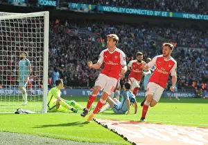 Arsenal's Monreal and Ramsey Celebrate Goal in FA Cup Semi-Final vs. Manchester City