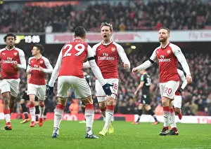 Arsenal V Crystal Palace 2017-18 Prints: Arsenal's Monreal, Xhaka, and Mustafi Celebrate Goal Against Crystal Palace (2018)