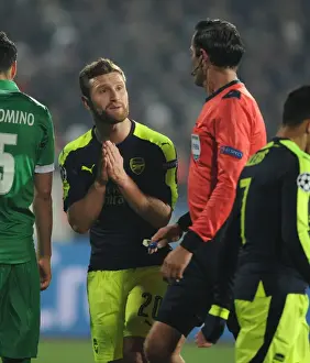 PFC Ludogorets Razgrad V Arsenal 2016-17 Prints: Arsenal's Mustafi Clashes with Referee during PFC Ludogorets Champions League Match