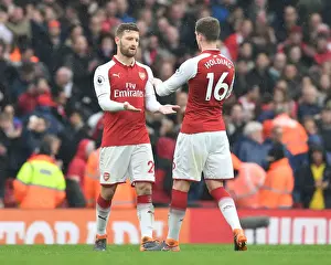 Arsenal V Southampton 2017-18 Prints: Arsenal's Mustafi and Holding Celebrate Victory Over Southampton