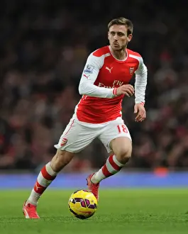 Arsenal's Nacho Monreal in Action Against Leicester City - Premier League 2014-15