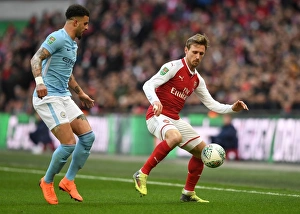 Arsenal V Manchester City - Carabao Cup Final 2018 Prints: Arsenal's Nacho Monreal Faces Off Against Manchester City's Kyle Walker in Carabao Cup Final Showdown