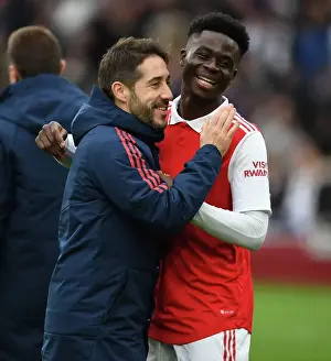 Arsenal V Leeds United 2022-23 Prints: Arsenal's Nico Jover and Bukayo Saka: Victory Celebration vs Leeds United, April 2023