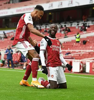 Arsenal's Nicolas Pepe and Pierre-Emerick Aubameyang Celebrate Goals Against Sheffield United (2020-21)