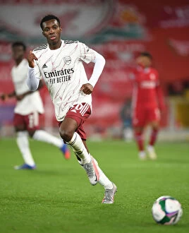 Images Dated 2nd October 2020: Arsenal's Nketiah Faces Liverpool in Empty Anfield: Carabao Cup Clash Amidst Pandemic