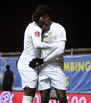 Images Dated 9th January 2023: Arsenal's Nketiah and Saka Celebrate FA Cup Double Strike Against Oxford United