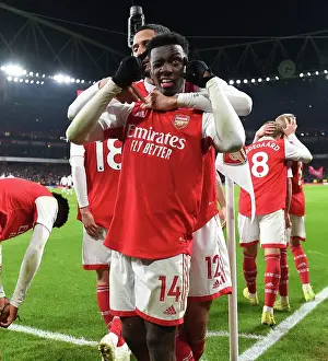 Arsenal V Manchester United 2022-23 Prints: Arsenal's Nketiah and Saliba: Triumphing Over Manchester United in the 2022-23 Premier League