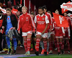 Arsenal Women V Manchester United Women 2022-23 Prints: Arsenal's Nobbs and the Mascot: A Pre-Match Showdown at Emirates Stadium (Arsenal Women vs Manchester United)