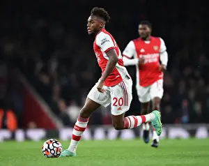 Arsenal's Nuno Tavares in Action Against Aston Villa - Premier League 2021-22