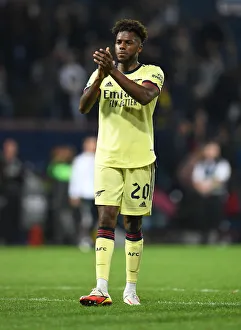 Arsenal's Nuno Tavares Celebrates with Fans after Carabao Cup Victory over West Bromwich Albion