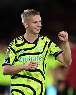 Arsenal's Oleksandr Zinchenko Acknowledges Fans after Brentford Cup Victory, 2023-24