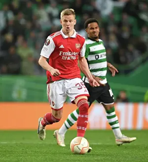 Sporting Lisbon V Arsenal 2022-23 Prints: Arsenal's Oleksandr Zinchenko in Action during UEFA Europa League Clash vs Sporting Lisbon