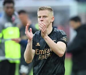 Liverpool v Arsenal 2022-23 Collection: Arsenal's Oleksandr Zinchenko Applauding Fans after Liverpool Clash (2022-23)