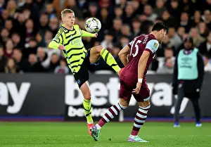 Arsenal's Oleksandr Zinchenko in Control at London Stadium: West Ham United vs Arsenal, Carabao Cup 2023-24