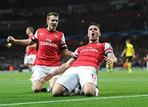 Arsenal V Borussia Dortmund 2013-14 Prints: Arsenal's Olivier Giroud and Aaron Ramsey Celebrate Goal Against Borussia Dortmund