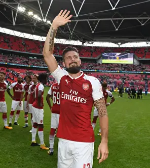 Arsenal V Chelsea - FA Community Shield 2017-18 Prints: Arsenal's Olivier Giroud Celebrates FA Community Shield Victory over Chelsea