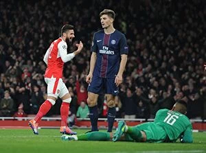 Images Dated 23rd November 2016: Arsenal's Olivier Giroud Celebrates Second Goal Against Paris Saint-Germain in 2016-17 UEFA