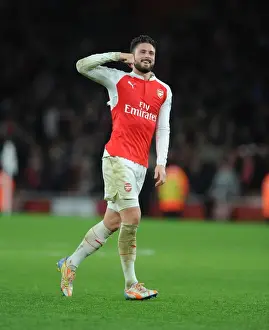Arsenal V Manchester City 2015-16 Prints: Arsenal's Olivier Giroud Celebrates Thrilling Goal Against Manchester City (2015-16)