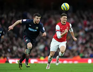 Arsenal V Blackburn Rovers - FA Cup 2012-13 Prints: Arsenal's Olivier Giroud Chases Down Blackburn's Grant Hanley in FA Cup Clash