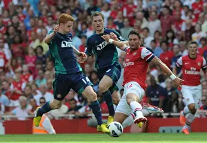 Arsenal V Sunderland 2012-13 Prints: Arsenal's Olivier Giroud Clashes with Sunderland's Jack Colback in 2012-13 Premier League Match