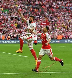 Arsenal V Chelsea - FA Cup Final 2017 Prints: Arsenal's Olivier Giroud and Francis Coquelin Celebrate FA Cup Victory over Chelsea