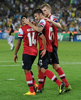 Fenerbahce V Arsenal 2013-14 Prints: Arsenal's Olivier Giroud, Per Mertesacker