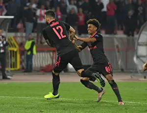 Arsenal's Olivier Giroud and Reiss Nelson Celebrate Goal in Europa League Match against Red Star Belgrade