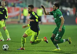 PFC Ludogorets Razgrad V Arsenal 2016-17 Prints: Arsenal's Olivier Giroud Scores Past Ludogorets Jose Luis Palomino in 2016-17 Champions League Clash
