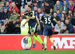 Sunderland V Arsenal 2016-17 Prints: Arsenal's Olivier Giroud Scores Second Goal: Celebrating at Sunderland's Stadium of Light
