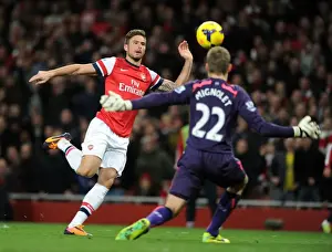 Arsenal V Liverpool 2013-14 Prints: Arsenal's Olivier Giroud vs